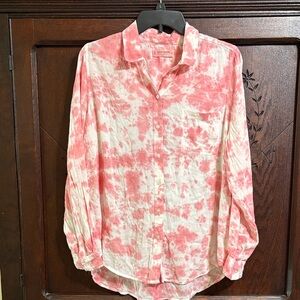 Lucky Brand Classic Pink and White Tie-Dye Button-Down Woven Shirt